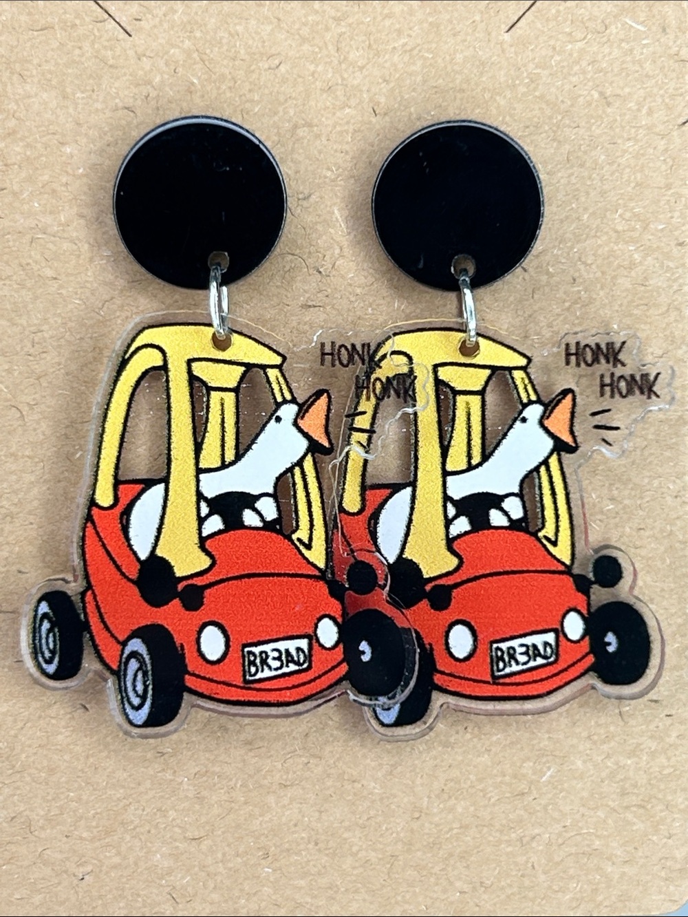 Cute Red Car & Duck 2D Acrylic Earrings Fashion Jewelry Fun Stud